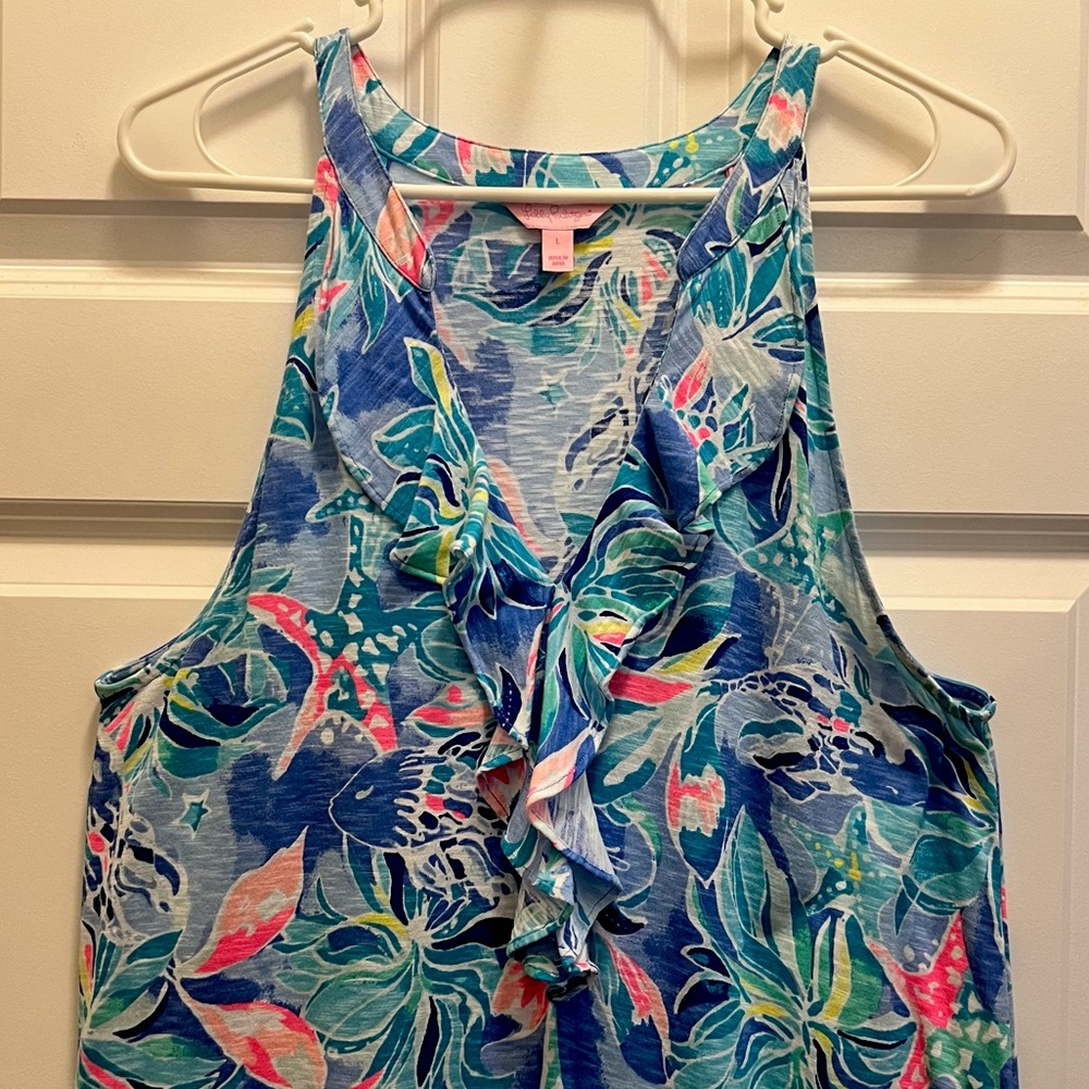 Lilly Pulitzer Shay Dress Bennet Blue Celestial Seas Women's Size Large Vacation - Picture 5 of 13